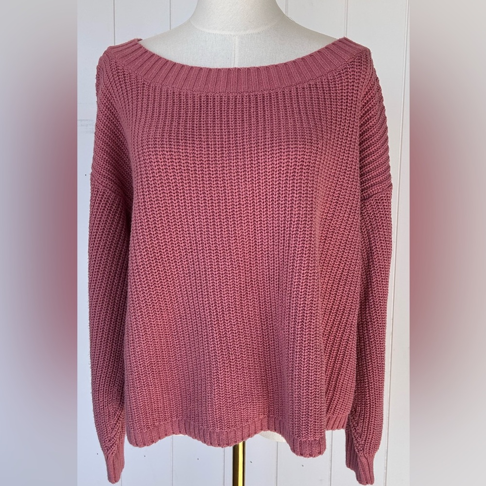 Hollister Women’s Boat Neck Chunky Knit Sweater Pullover‎ Lace Sleeve Size Large